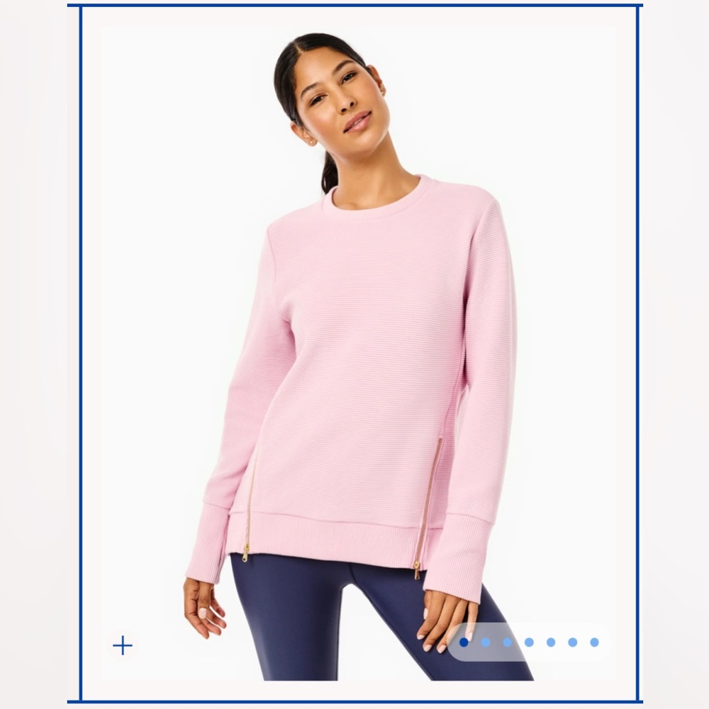 Addison Bay Active Rib Zip Everyday Crewneck Sweatshirt Side Zippers Small Pink